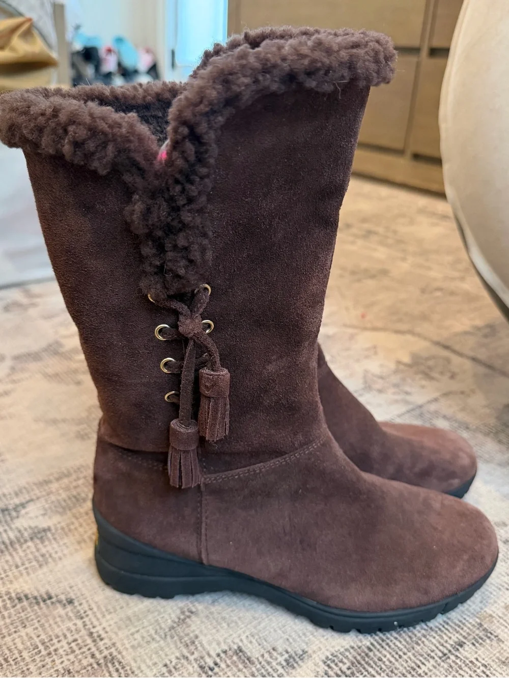 Lauren Ralph Lauren Tadina Women's Brown Suede Shearling Boots Sz 6B EUC, $298